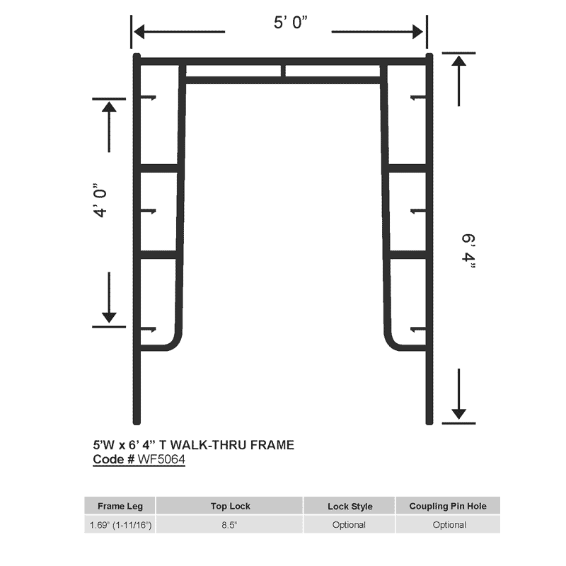 W Frame 5’W x 6’4‘’T Walkthru Frame_OD169_WF5064 – Yiwu Onon Building Materials ...